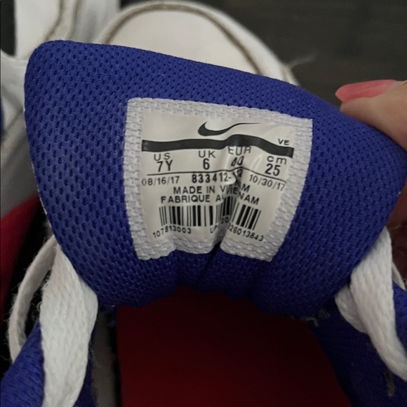 Nike Air White w/ Blue & Neon Orange Sneakers - Picture 4 of 7